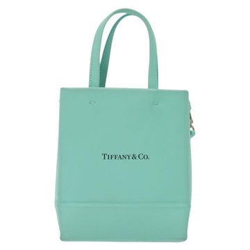 TIFFANY&Co. Mini Hand Bag Leather 2way Turquoise Blue Silver Auth 139063 - 0