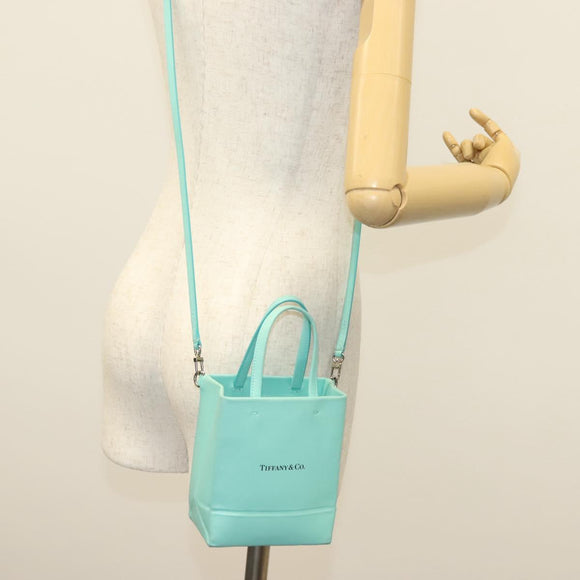 TIFFANY&Co. Mini Hand Bag Leather 2way Turquoise Blue Silver Auth 139063