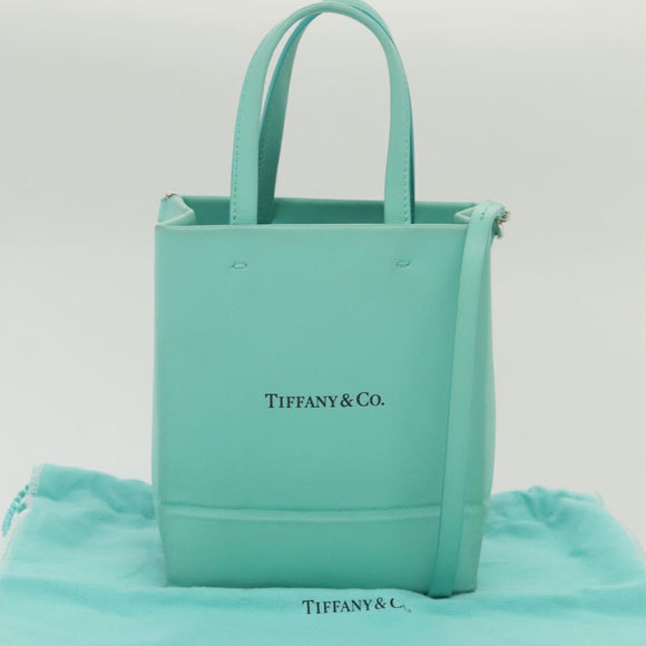 TIFFANY&Co. Mini Hand Bag Leather 2way Turquoise Blue Silver Auth 139063