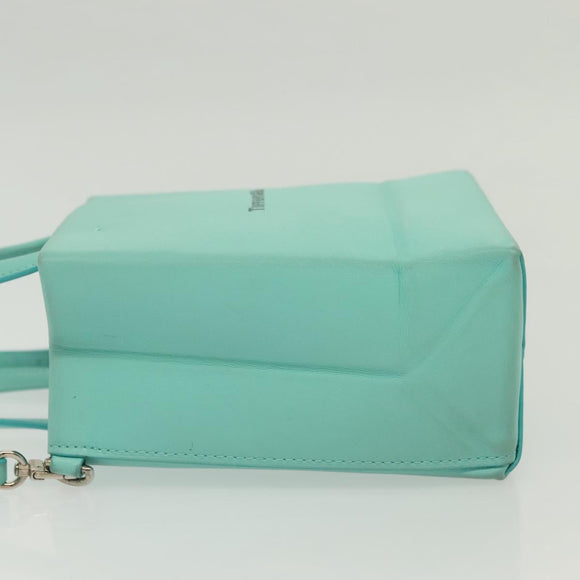 TIFFANY&Co. Mini Hand Bag Leather 2way Turquoise Blue Silver Auth 139063