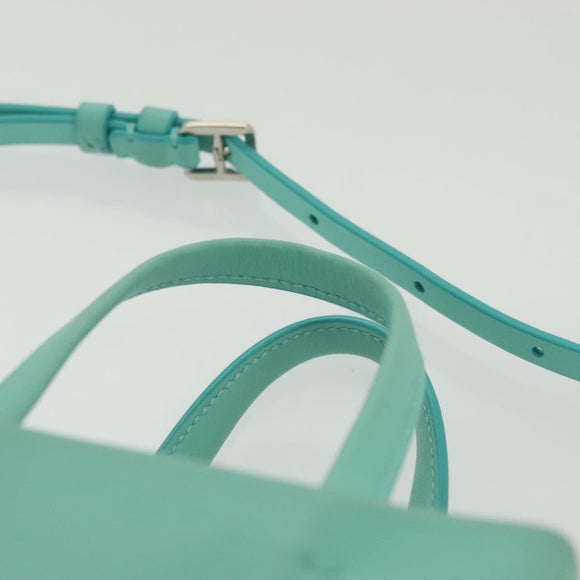 TIFFANY&Co. Mini Hand Bag Leather 2way Turquoise Blue Silver Auth 139063