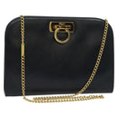 Salvatore Ferragamo Chain Shoulder Bag Leather Black Gold Auth 139064-1
