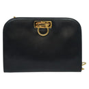 Salvatore Ferragamo Chain Shoulder Bag Leather Black Gold Auth 139064-13