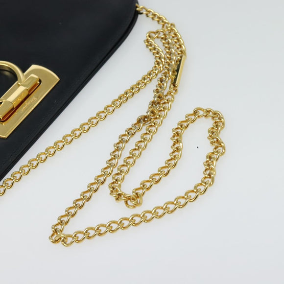 Salvatore Ferragamo Chain Shoulder Bag Leather Black Gold Auth 139064