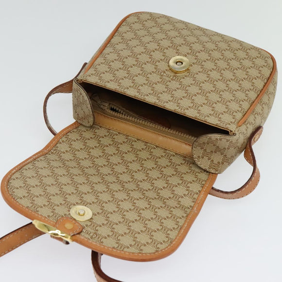 CELINE Macadam Canvas Shoulder Bag PVC Beige Gold Auth 139068