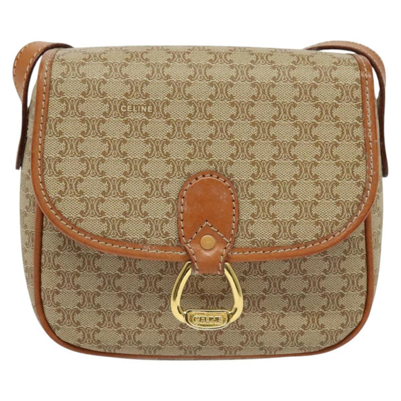 CELINE Macadam Canvas Shoulder Bag PVC Beige Gold Auth 139068