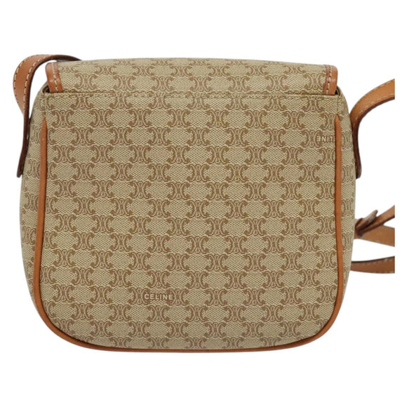 CELINE Macadam Canvas Shoulder Bag PVC Beige Gold Auth 139068