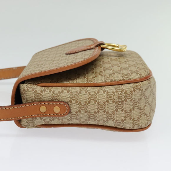 CELINE Macadam Canvas Shoulder Bag PVC Beige Gold Auth 139068