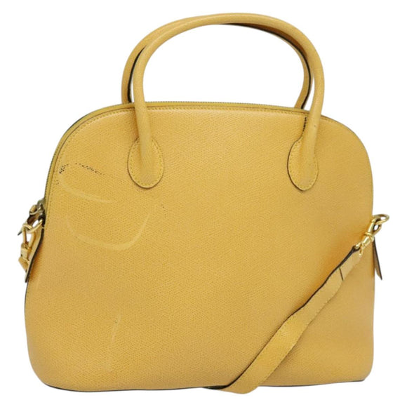 CELINE Hand Bag Leather 2way Yellow Gold Auth 139069