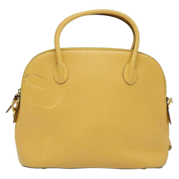 CELINE Hand Bag Leather 2way Yellow Gold Auth 139069