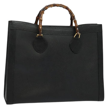 GUCCI Bamboo Hand Bag Leather Black Gold 002 1186 0259 Auth 139070
