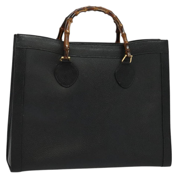 GUCCI Bamboo Hand Bag Leather Black Gold 002 1186 0259 Auth 139070