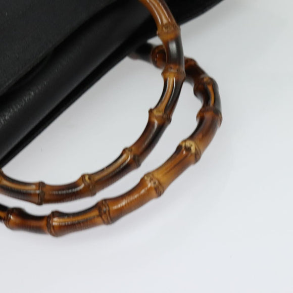 GUCCI Bamboo Hand Bag Leather Black Gold 002 1186 0259 Auth 139070