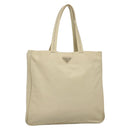 PRADA Tote Bag Nylon Beige Silver Auth 139071-1