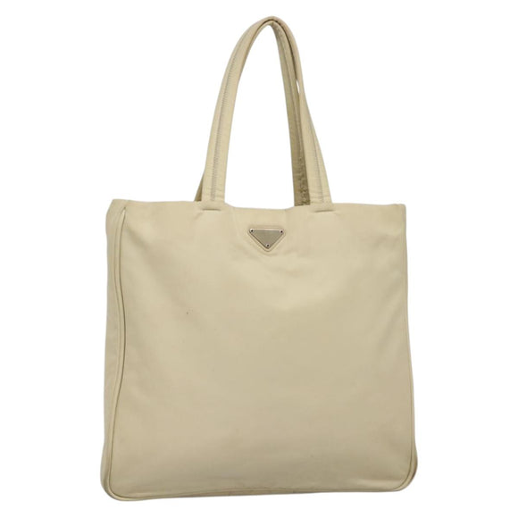 PRADA Tote Bag Nylon Beige Silver Auth 139071