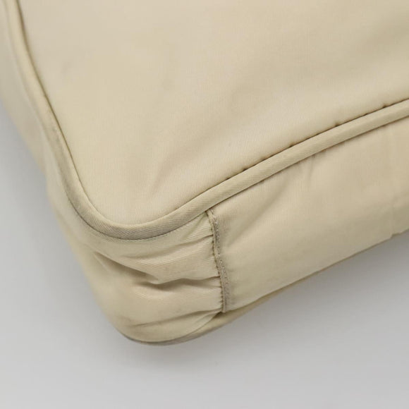 PRADA Tote Bag Nylon Beige Silver Auth 139071