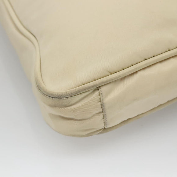 PRADA Tote Bag Nylon Beige Silver Auth 139071