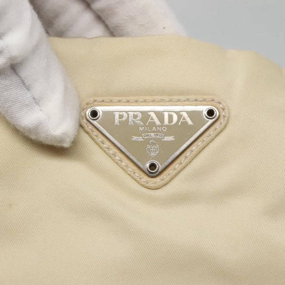 PRADA Tote Bag Nylon Beige Silver Auth 139071
