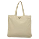 PRADA Tote Bag Nylon Beige Silver Auth 139071-13