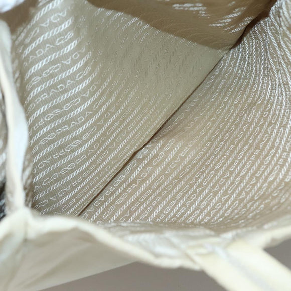 PRADA Tote Bag Nylon Beige Silver Auth 139071