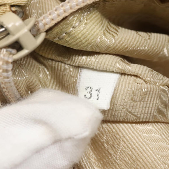 PRADA Tote Bag Nylon Beige Silver Auth 139071