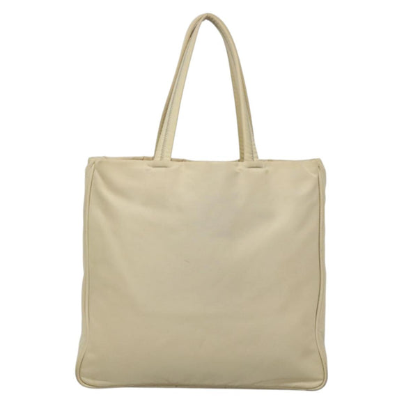 PRADA Tote Bag Nylon Beige Silver Auth 139071