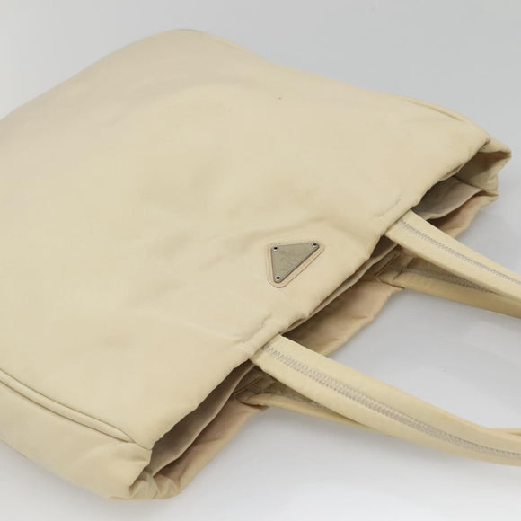 PRADA Tote Bag Nylon Beige Silver Auth 139071