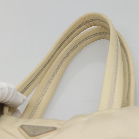 PRADA Tote Bag Nylon Beige Silver Auth 139071