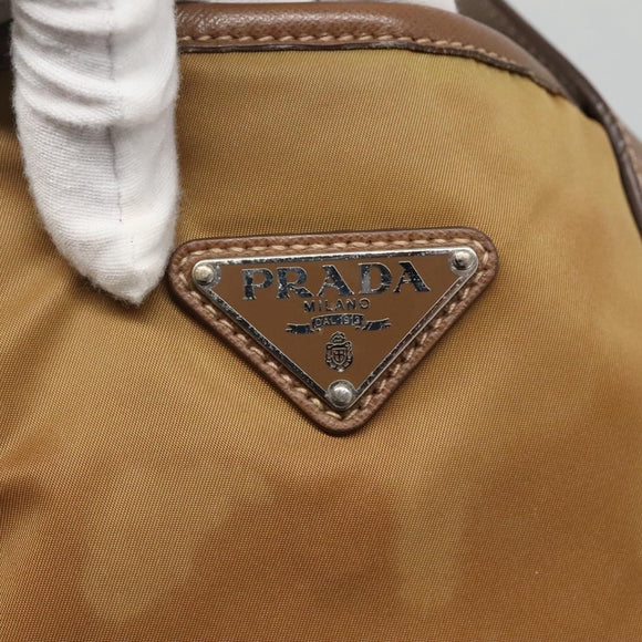 PRADA Tote Bag Nylon Brown Silver Auth 139072