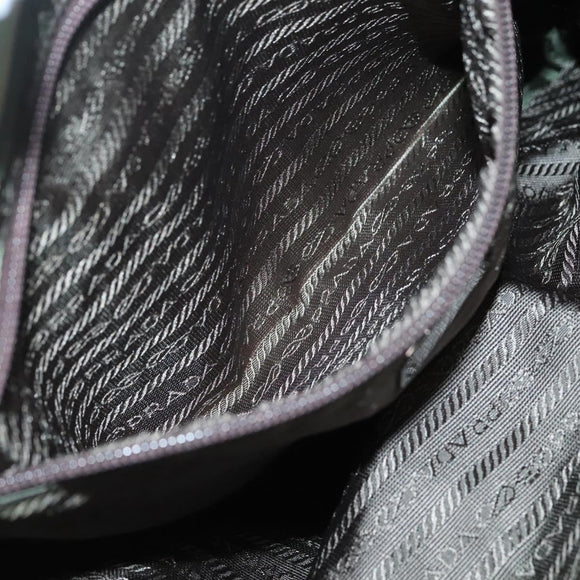 PRADA Tote Bag nylon metal Khaki Silver Auth 139074