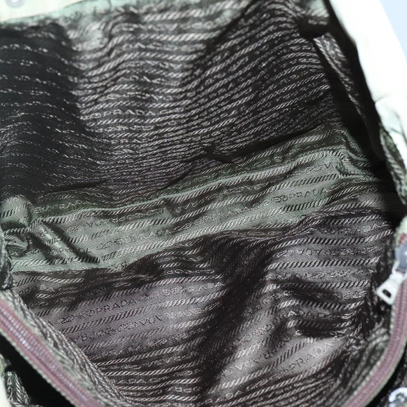 PRADA Tote Bag nylon metal Khaki Silver Auth 139074