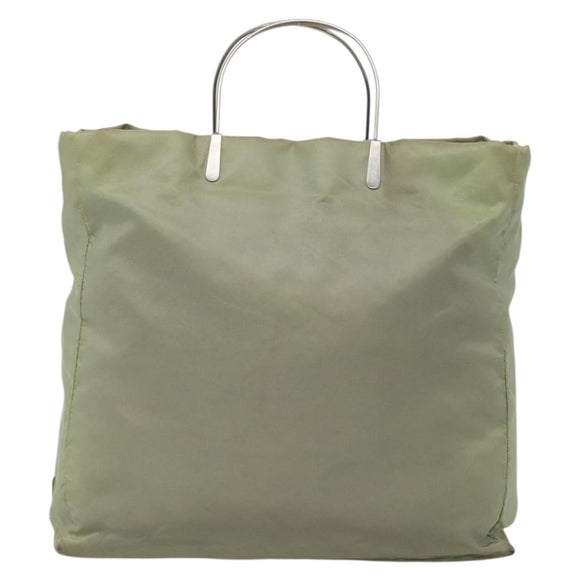 PRADA Tote Bag nylon metal Khaki Silver Auth 139074