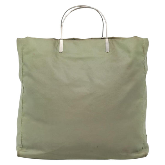 PRADA Tote Bag nylon metal Khaki Silver Auth 139074