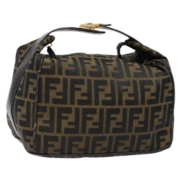 FENDI Zucca Canvas Vanity Pouch Black Brown Auth 139093