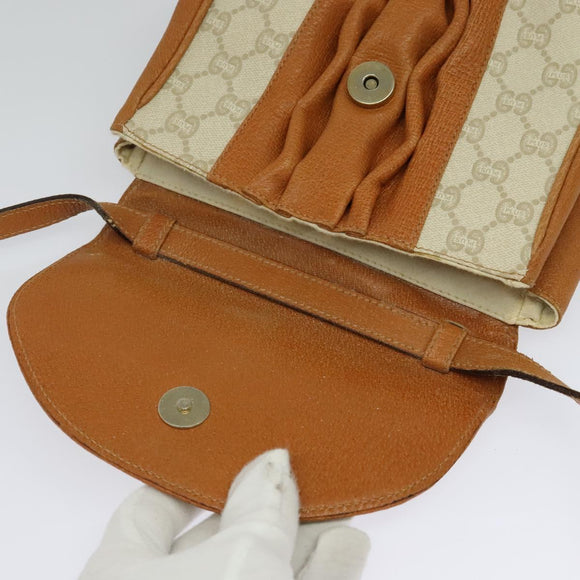 GUCCI GG Plus Supreme Shoulder Bag PVC Beige Gold Auth 139096