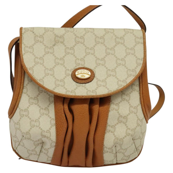 GUCCI GG Plus Supreme Shoulder Bag PVC Beige Gold Auth 139096