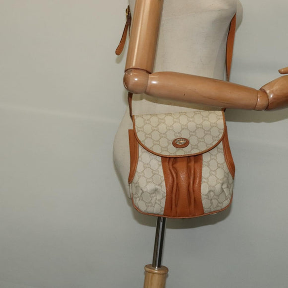 GUCCI GG Plus Supreme Shoulder Bag PVC Beige Gold Auth 139096