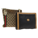 GUCCI GG Canvas Web Sherry Line Bag Leather 2Set Beige Black Auth 139097-1