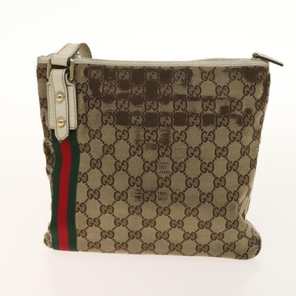 GUCCI GG Canvas Web Sherry Line Bag Leather 2Set Beige Black Auth 139097