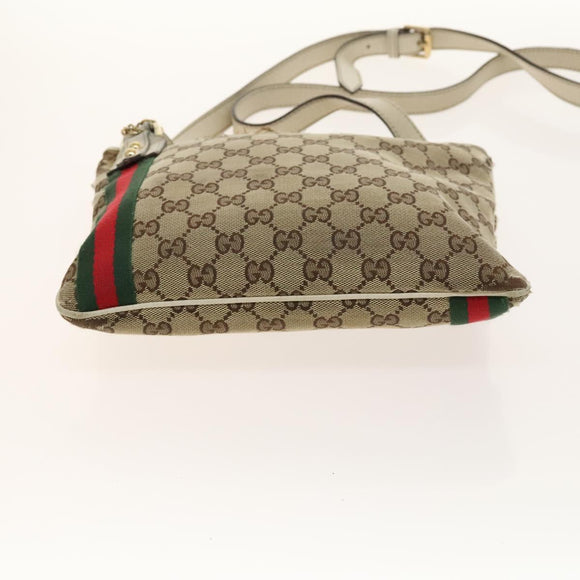 GUCCI GG Canvas Web Sherry Line Bag Leather 2Set Beige Black Auth 139097