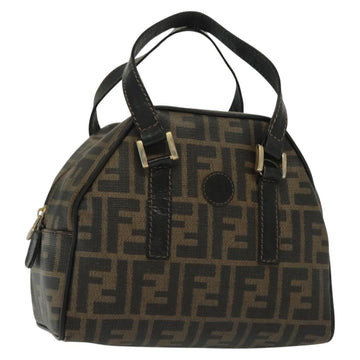 FENDI Zucca Canvas Hand Bag PVC Black Brown Auth 139100