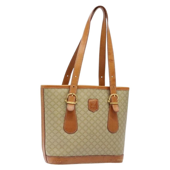 CELINE Macadam Canvas Tote Bag Beige Gold Auth 139102