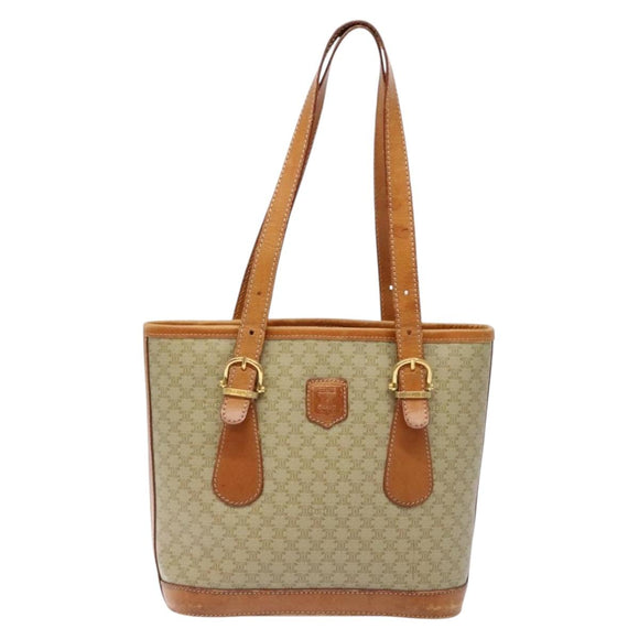 CELINE Macadam Canvas Tote Bag Beige Gold Auth 139102