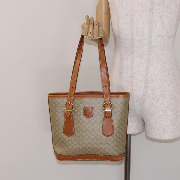 CELINE Macadam Canvas Tote Bag Beige Gold Auth 139102