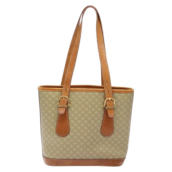 CELINE Macadam Canvas Tote Bag Beige Gold Auth 139102