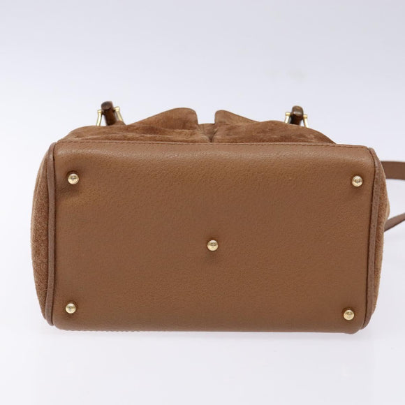 GUCCI Bamboo Hand Bag Suede 2way Brown Gold 000 123 0316 Auth 139104