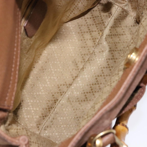 GUCCI Bamboo Hand Bag Suede 2way Brown Gold 000 123 0316 Auth 139104
