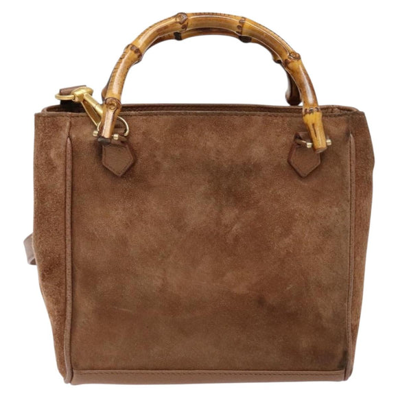 GUCCI Bamboo Hand Bag Suede 2way Brown Gold 000 123 0316 Auth 139104