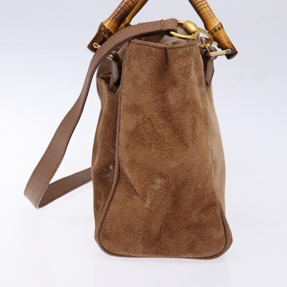 GUCCI Bamboo Hand Bag Suede 2way Brown Gold 000 123 0316 Auth 139104