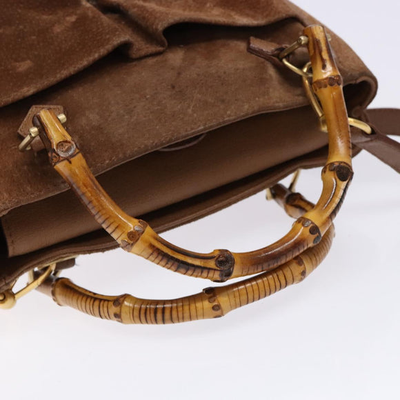 GUCCI Bamboo Hand Bag Suede 2way Brown Gold 000 123 0316 Auth 139104